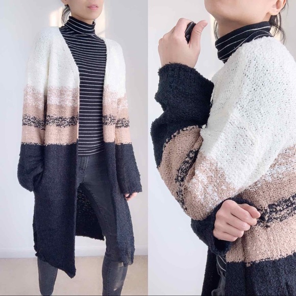 BOUCLE LONG KNIT OPEN FRONT CARDIGAN - Picture 4 of 6